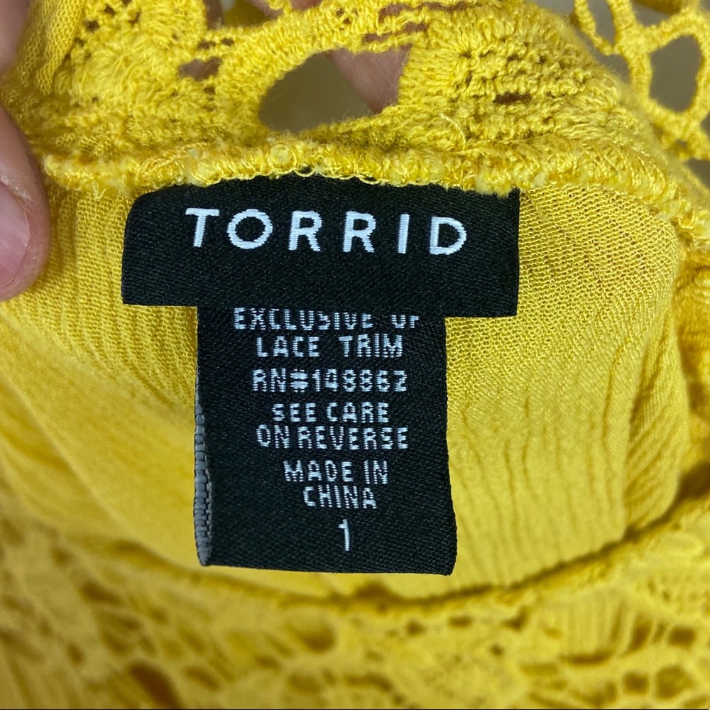 Torrid Boho Lace Inset Gauze Blouse Yellow Size 1X - Picture 5 of 10